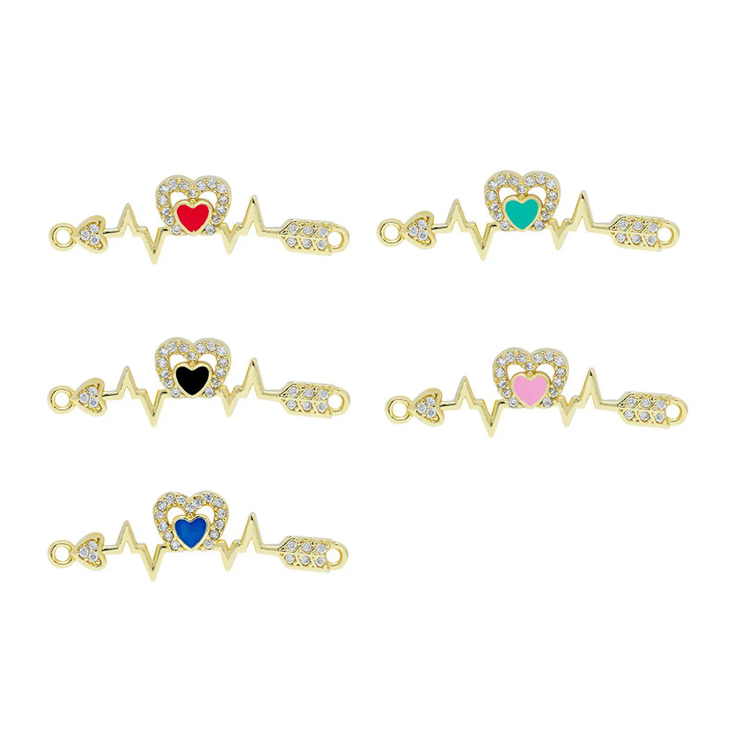 

Gold-plated Enamel Heartbeat Charms Love Heart Pendant Couple Bracelets Necklaces Handmade Jewelry Making DIY Accessories Supply