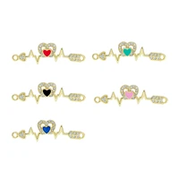 gold plated enamel heartbeat charms love heart pendant couple bracelets necklaces handmade jewelry making diy accessories supply
