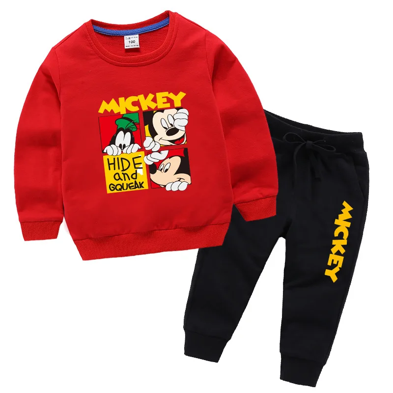 

Осенняя модная спортивная одежда для мальчиков-подростков, комплект детской одежды, свитшот с Микки Маусом и штаны, детская одежда из двух п...