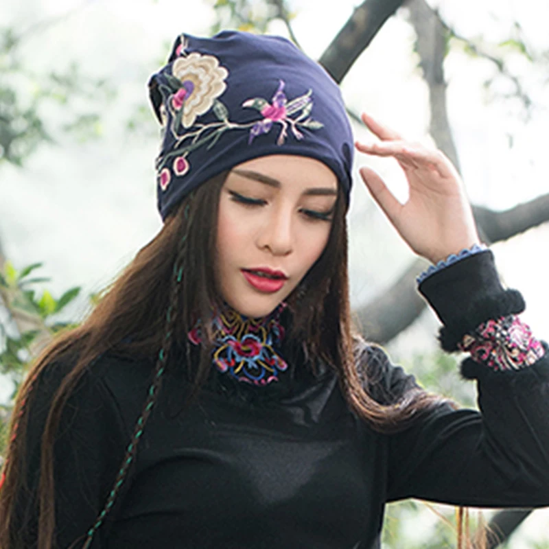 Женская винтажная Шапка-бини хиппи с цветочной вышивкой в мексиканском стиле