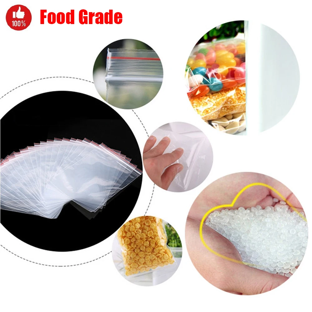 100-500PCS Resealable Zip Lock Plastic Bags Self Seal Clear Poly Bag Food Storage Package Pouches Vacuum Fresh Organize Bag