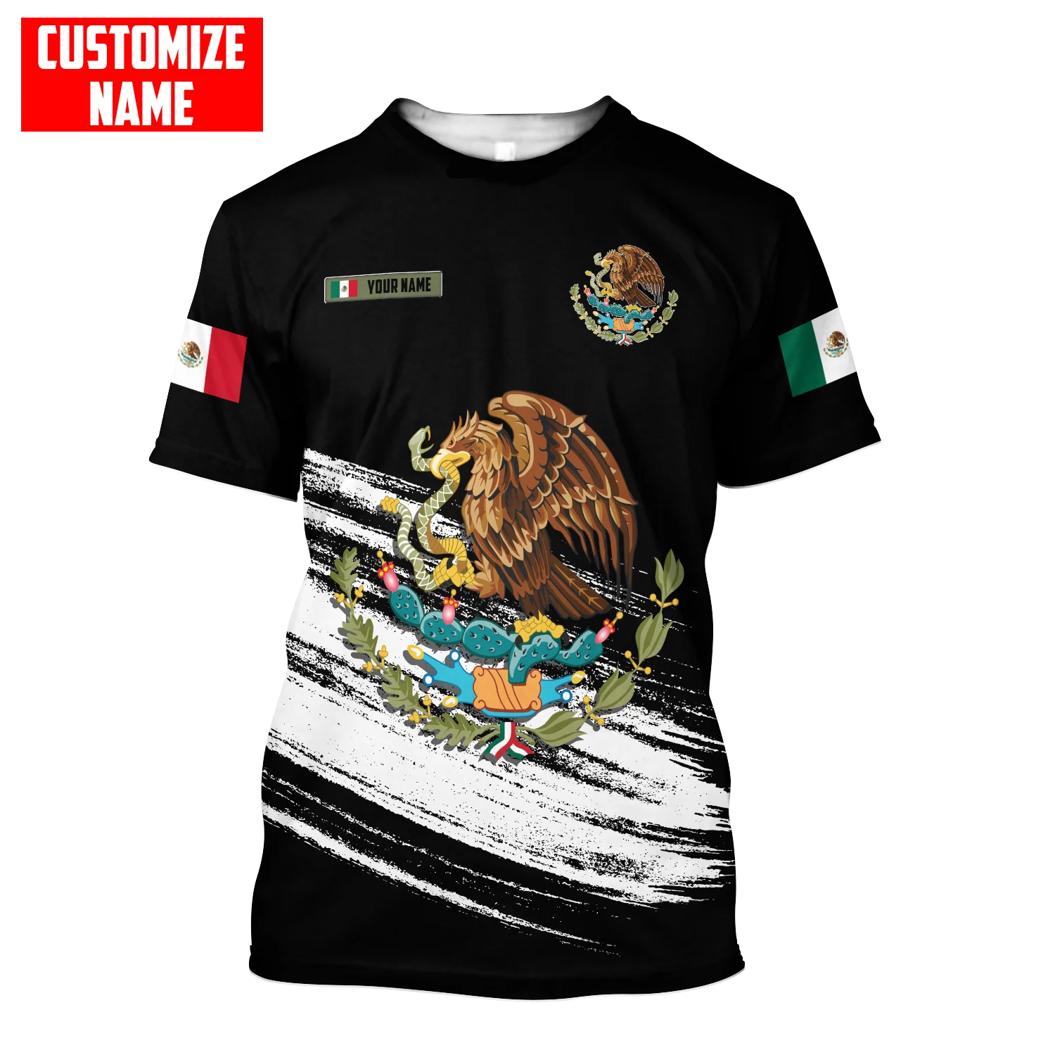 

Custom Mexican eagle camouflage skull element 3D fashion full print round neck T-shirt men and women Harajuku short sleeve