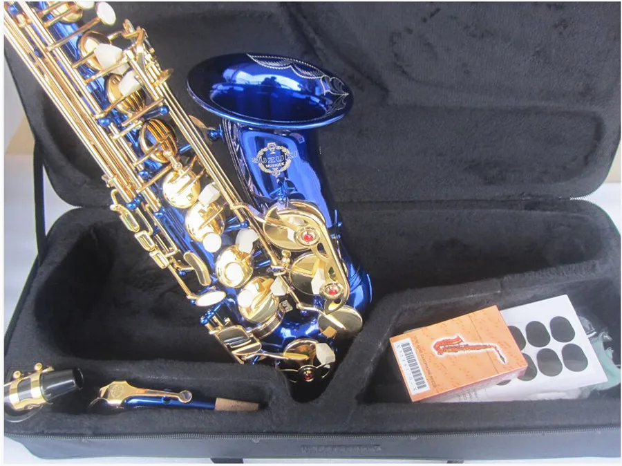 

New brass Eb Alto Saxophone Unique Blue gold key Carved Surface E Flat Instrument Sax With Case