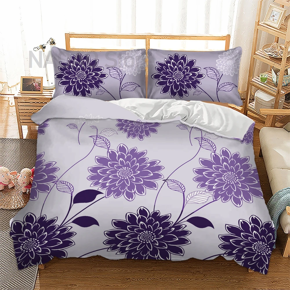 

Fashion Sunflower Bedding set Purple color floral Duvet Cover Pillowcases Twin Queen Size beautiful bed 3pcs