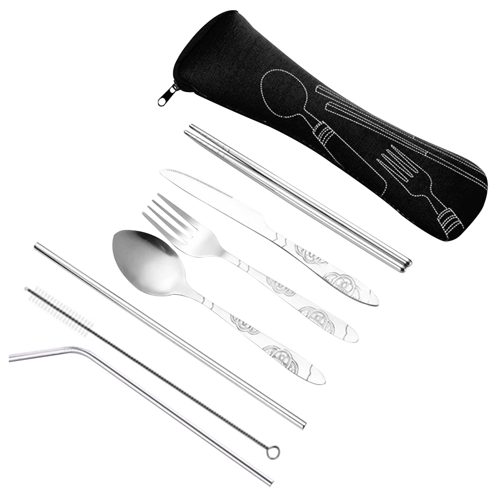 

Портативный набор столовых приборов из нержавеющей стали, столовая ложка, вилка, дорожный уличный нож, столовая