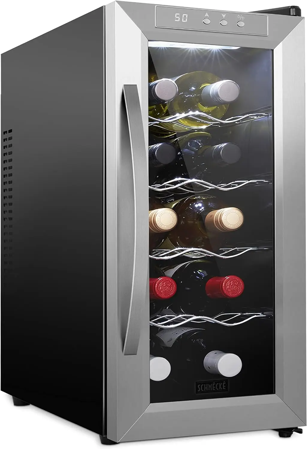 

10 Bottle Thermoelectric Wine Cooler/Chiller - Stainless Steel - Counter Top Red & White Wine Cellar w/Digital Temperature, Min