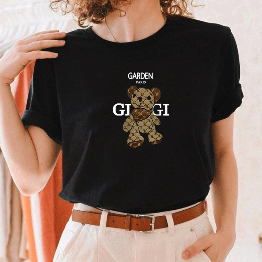 

Bear Monogram Print Women's Clothing Classic Fashion Crewneck Short Sleeve Shirt Tops Fashion Summer Women's Oversized T-shirts