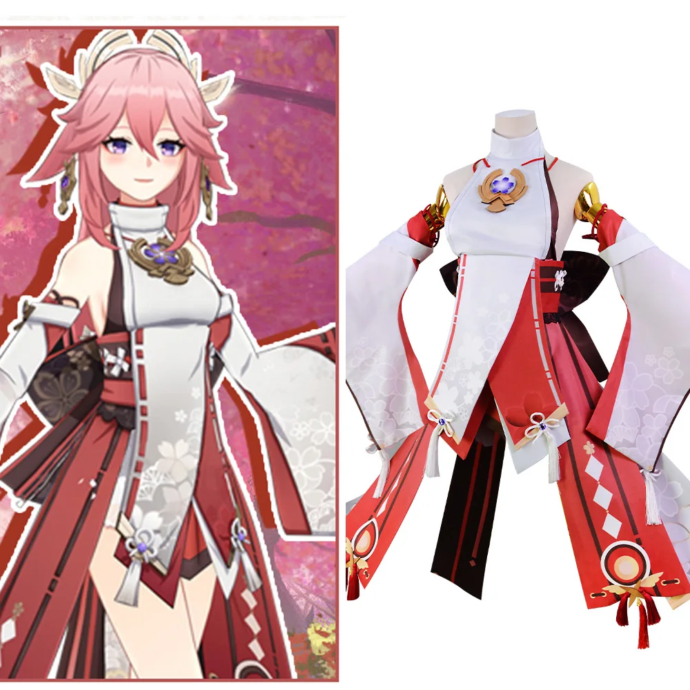 

Новинка 2021 от Game Genshin Impact, костюм для ролевой косплей Yae Miko, платье для вечерние с париком, Женский волшебник, костюм в японском стиле, полный комплект