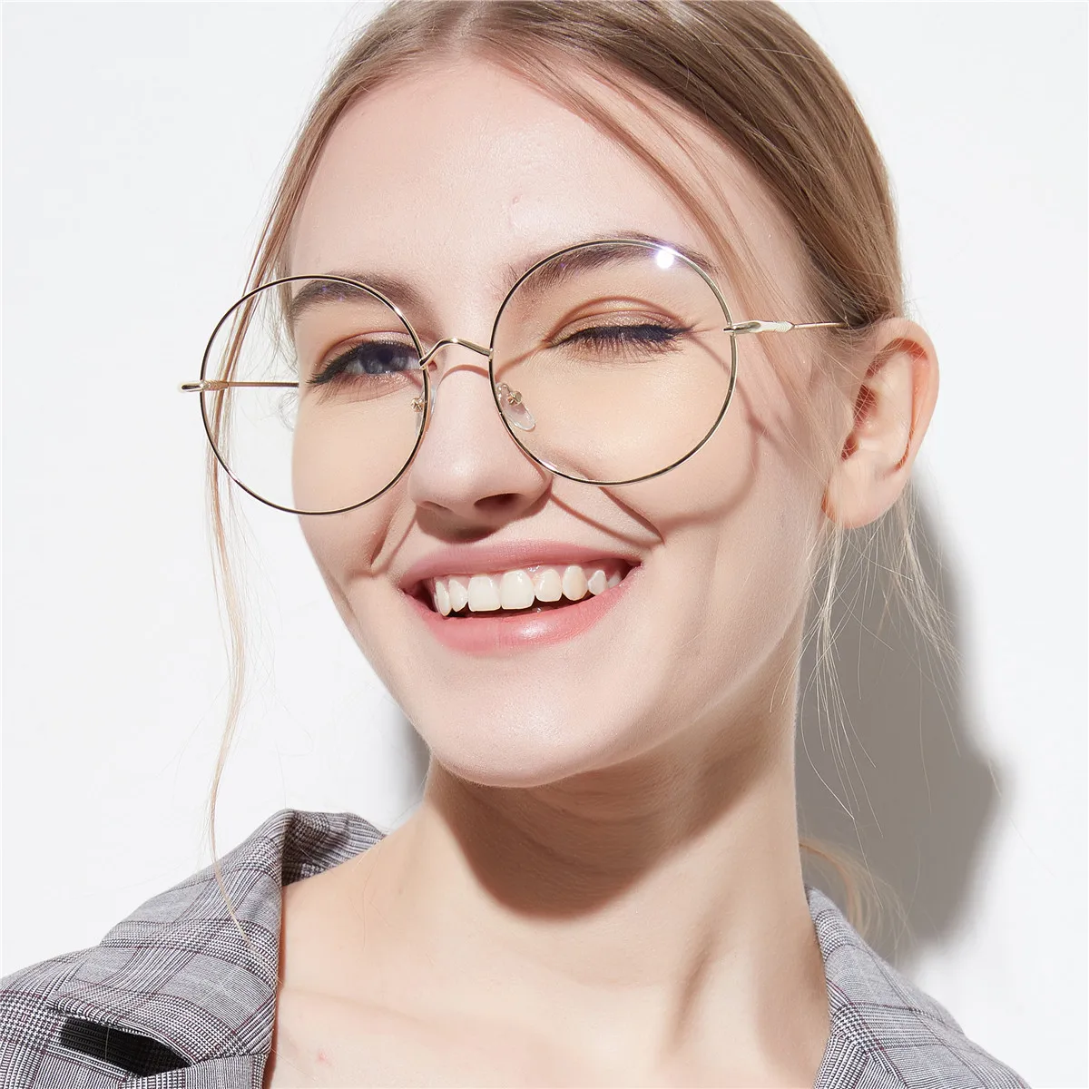 ZWEI Oclock überrunde Brille Rahmen для женщин Ретро Металлические линзы