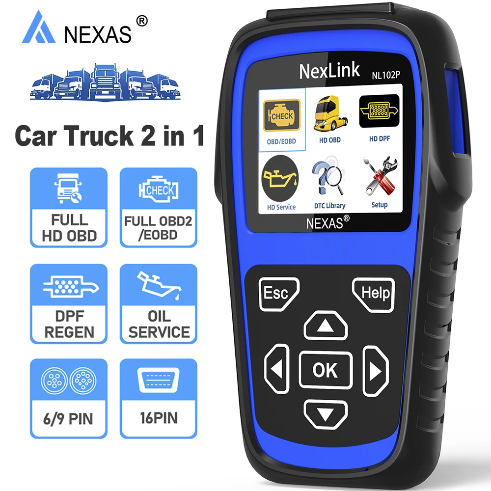 Диагностический инструмент Nexas NL102P для дизельного автомобиля, Тяжелого Грузовика, полная система EOBD, DPF, считыватель кодов для регенерации масла, OBD 2 сканер