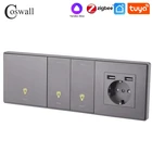 COSWALL серая матовая панель из поликарбоната Zigbee 3,0, выключатель для оформления интерьера с обычной розеткой европейского стандарта, USB-зарядное устройство, ТВ, RJ45 модули, сделай сам