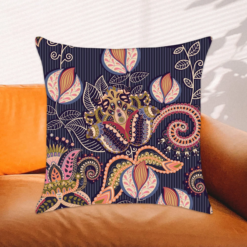 

Ethnic Flower Throw Pillow Cover Bohemian Brown Paisley Pattern Cushion Cover Home Decor Living Room Sofa Pillow Case 45x45cm