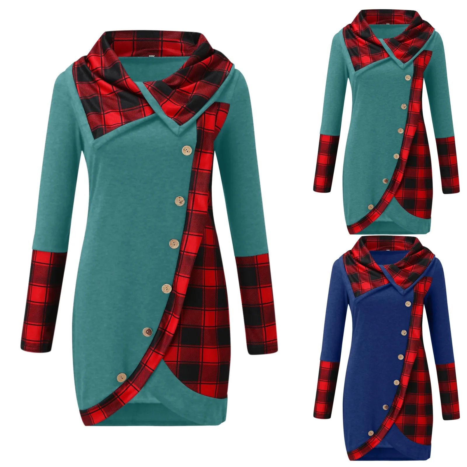 

Women's Fashion Casual Blouse Long Sleeve Plaid Turtleneck Tartan Tunic Sweatshirt Pullover Women Shirts Short Sleeve Casual