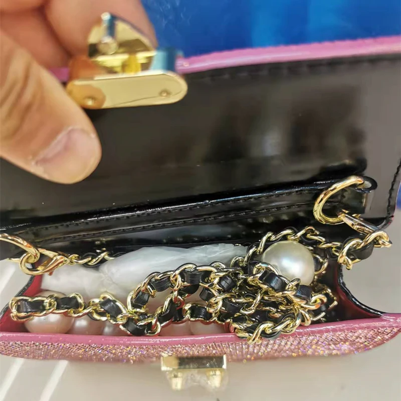 2023 New Luxury Fashion Diamon Chain Shoulder Messenger Bags High Quality Flash Drill Women Purse And Handbags Small Square Bag