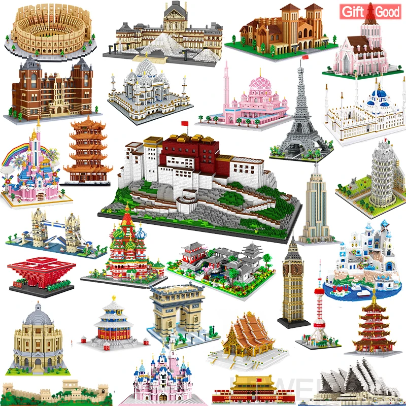 

Challenge World's Famous Architecture Urban Street View Louvre the Eiffel Tower Big Ben of London Building Rome Blocks Kids Toy