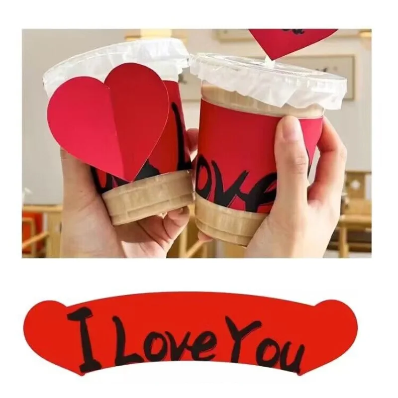 

100 шт. бумажный чехол для чашек для питья, защита от горячего и холодного воздействия, для влюбленных на День святого Валентина, свадьбу, семейное украшение