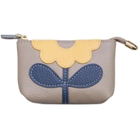flower coin purse genuine leather zipper storage coin bag card holder driving license key case