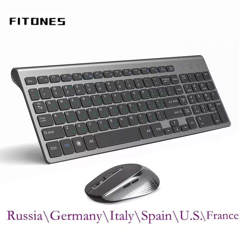 

Russian Spain USA French Ltalian German UK layout Wireless Keyboard and Mouse Combo Silent Mice for PC Laptop, Computer Windows.