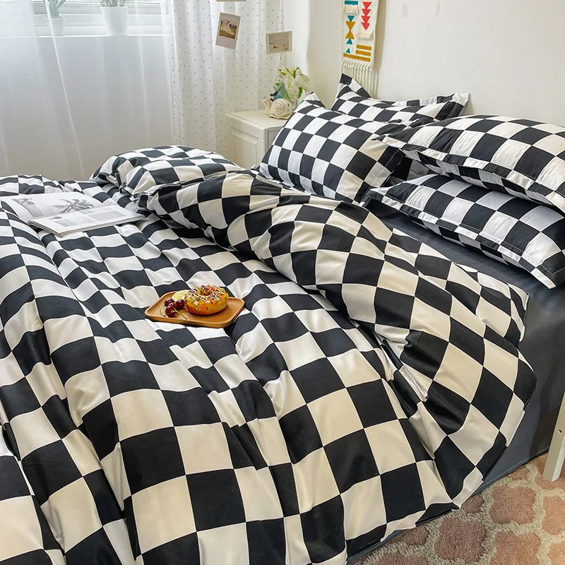 

Checkerboard Bedding Set 4Pcs Nordic Black White Plaid Duvet Cover Queen King 220x240 Pillowcase Bed Sheet Simple Quilt Cover