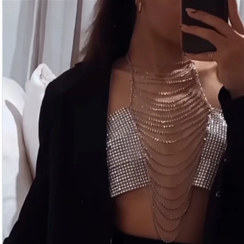 

Rhinestone Inlaid Diamond Tassel Chain Body Chain