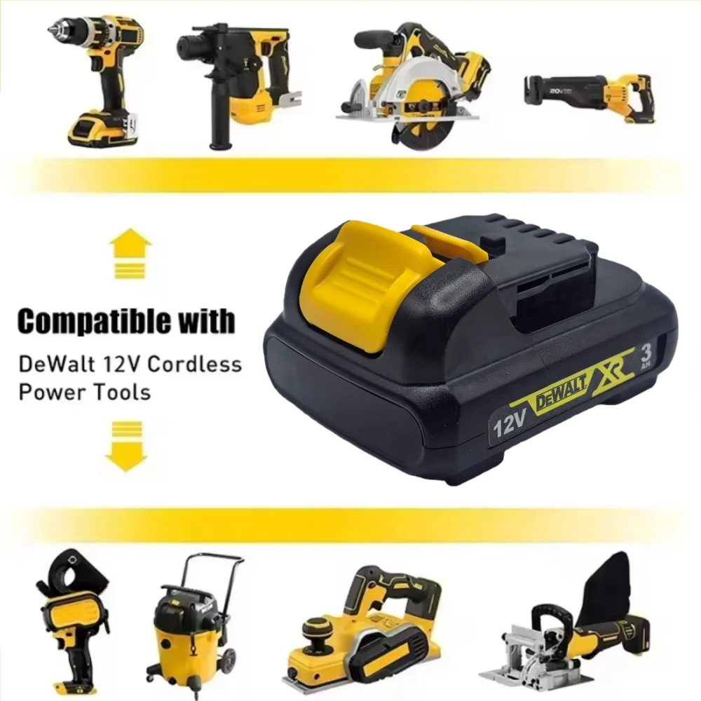 Фото Литиевая батарея DEWALT 12В 3Ач серии DCB для электроинструментов, совместимая с DCB120, DCB123, DCB125, DCB124, DCB122, DCD710 №2