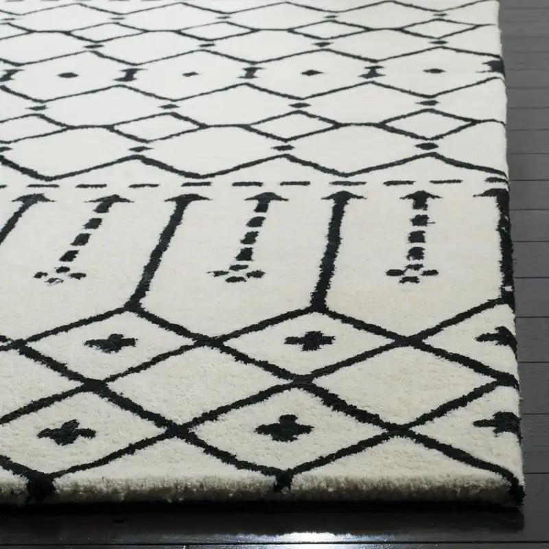 

Luxurious Darin Geometric Wool Runner Rug in Ivory and Black, 2'3" x 8' - Perfect for Contemporary Home Decor