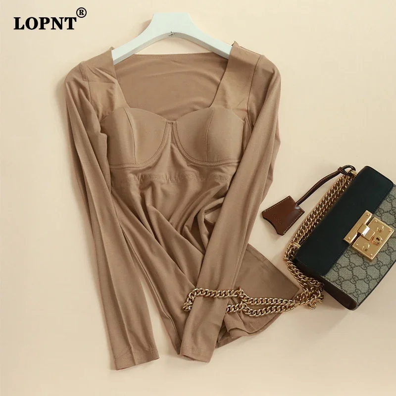 Женская футболка с длинным рукавом и квадратным вырезом однотонная