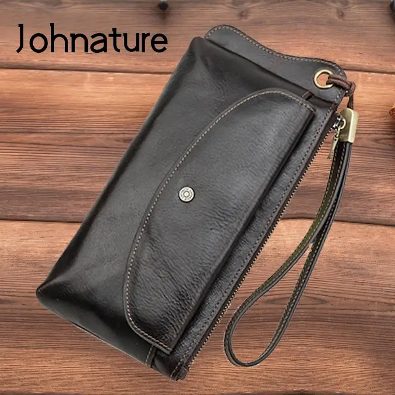

Johnature Fashion Genuine Leather Men Large Clutch Wallet 2022 New Natural Real Cowhide Multi Functional Long Hand Wallets