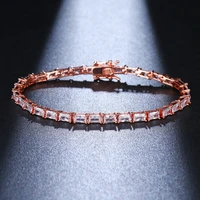 classic luxury rectangle cubic zircon bracelets chain for women high quality cz crystal bracelet wedding jewelry birthday gifts
