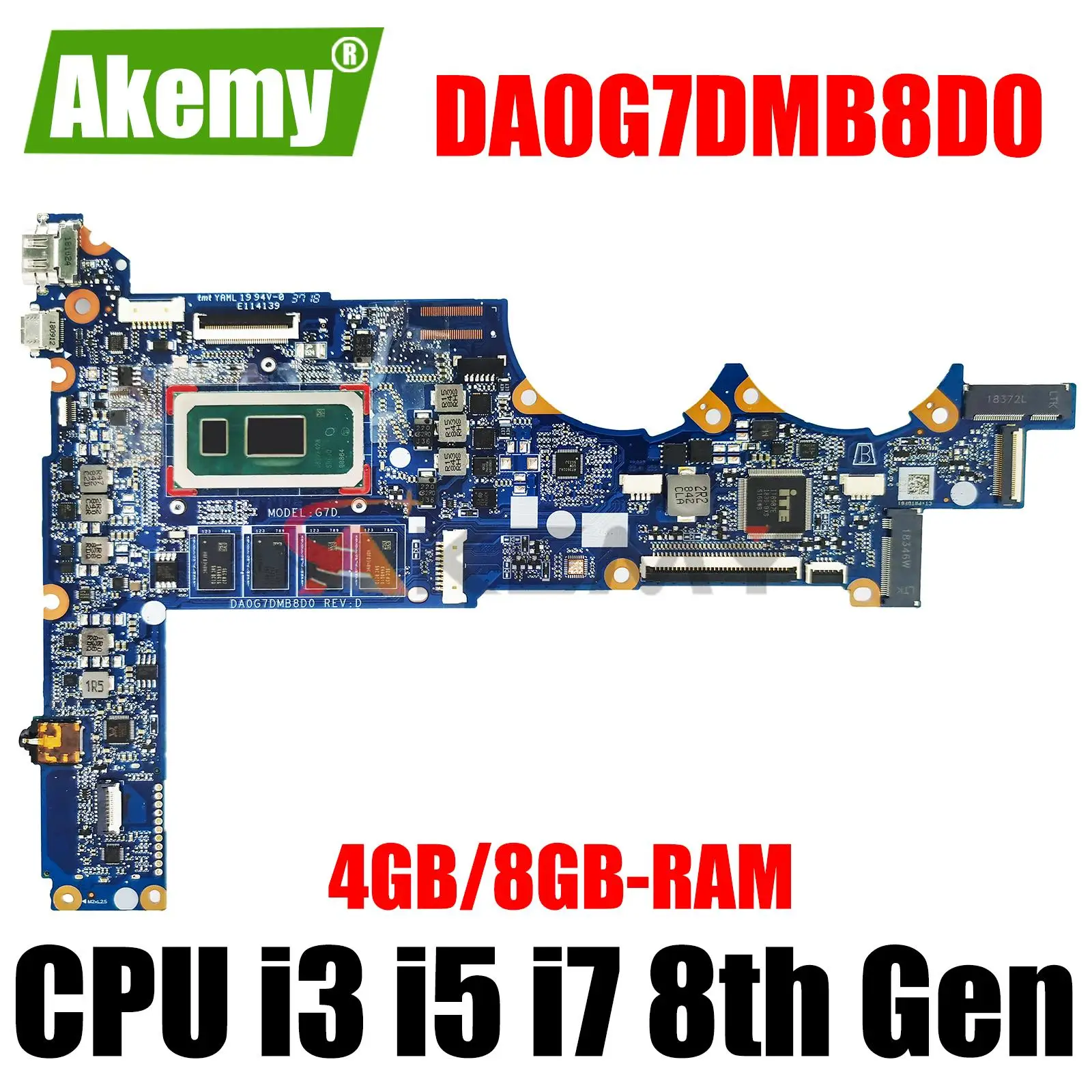 

L37350-601 L37350-601 Laptop Motherboard DA0G7DMB8D0 w/ i3 i5 i7 8th Gen 4GB 8GB RAM for HP Spectre 13-AN 13-AN00 Laptops UMA