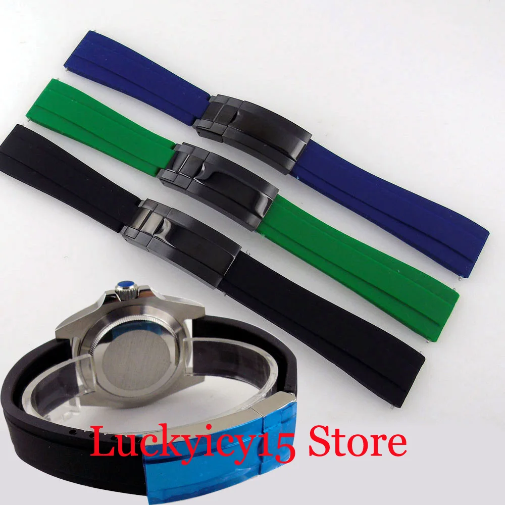 

20MM Width Lugs Black/Rose Gold Buckle Rubber Silicone Watchbands Strap Fit 40MM Men's Automatic Wristwatch Case