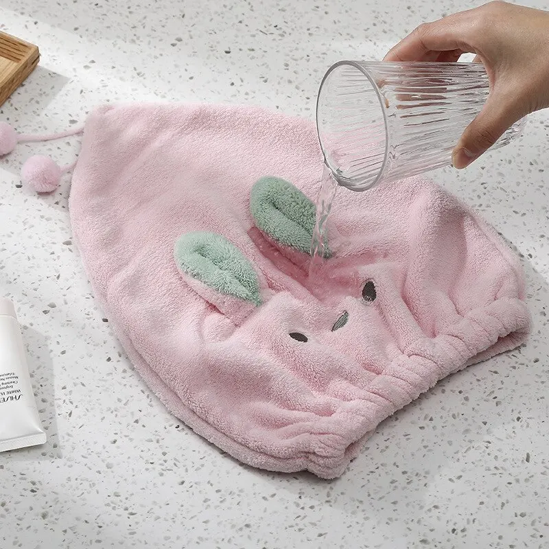 

HMT 1Pcs Microfiber Solid Quickly Dry Hair Hat Cute Rabbit Towel Women Shower Towels Home Textile Towel Bath Wearable Towel