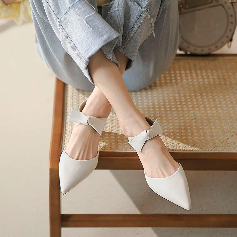 

Brand High-quality High-heeled Shoes Women 2022 Spring New Leather White Single Shoes Pointed Toe Temperament Dress Women Shoes