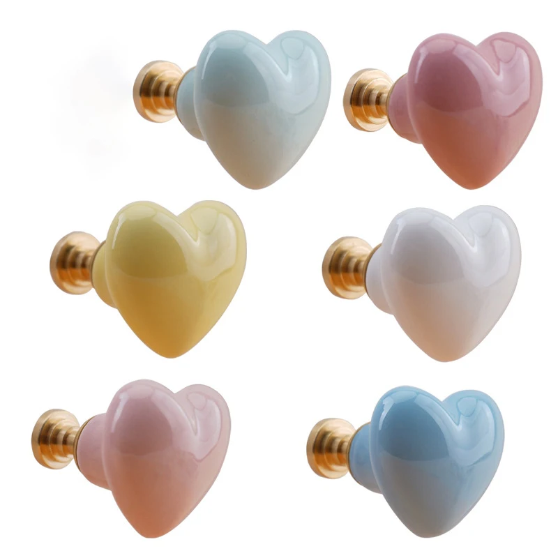 

Cartoon Door Knobs Handles Ceramic Cabinet Knobs and Handles Colorful Heart Drawer Closet Handles Kids Room Furniture Handle