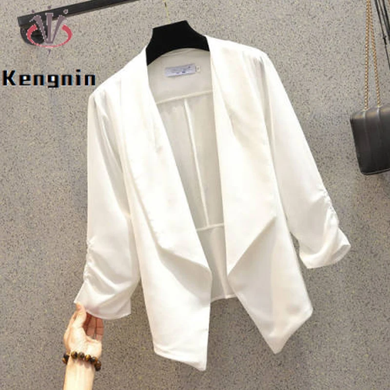 

Summer Jackets 2022 Plus Size 4XL French Chic Office Lady Casual Blazers Black White Color Outerwear Loose Female Caedigan KN449