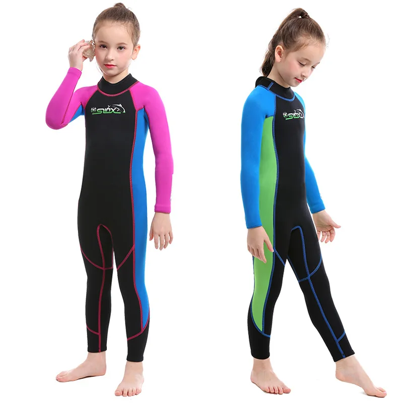 2mm Neoprene Boys Girls Full Body Long Sleeve Wetsuit Swim Scuba Diving Suit Water Sports Snorkeling Swimwear Beachwear