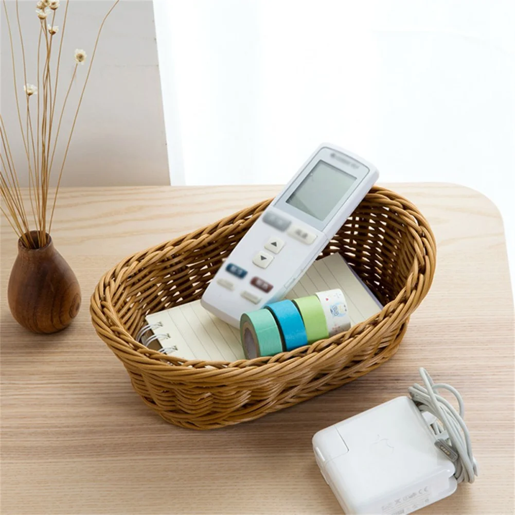 

Imitation Rattan Basket Bread Tray Serving For Food Fruit Dessert Snack Cosmetic Desktop Storage Basket Bathroom Kitchen Storage