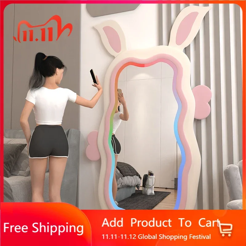 

Night Light Full Body Mirror Pink Irregular Large Rabbit Modern Maiden Decor Mirror Apartment Vanity Espelho Home Furniture