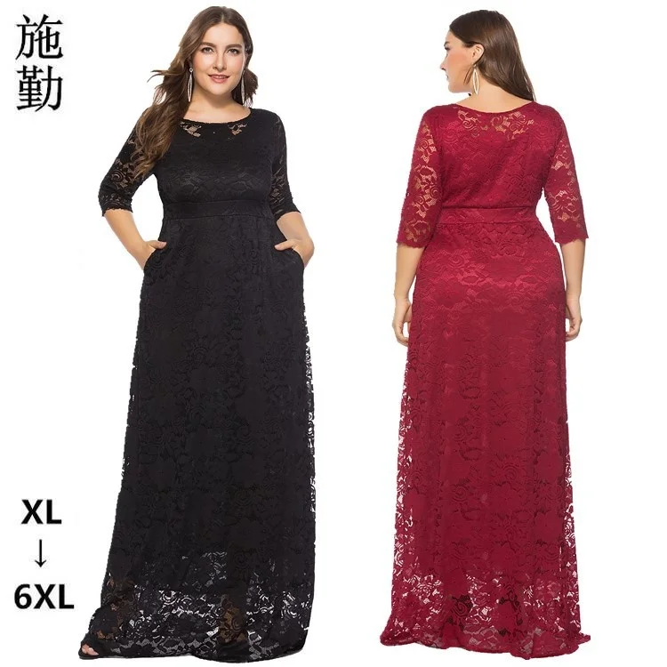 

2022 large women's new cut out lace pocket dress high quality evening dress