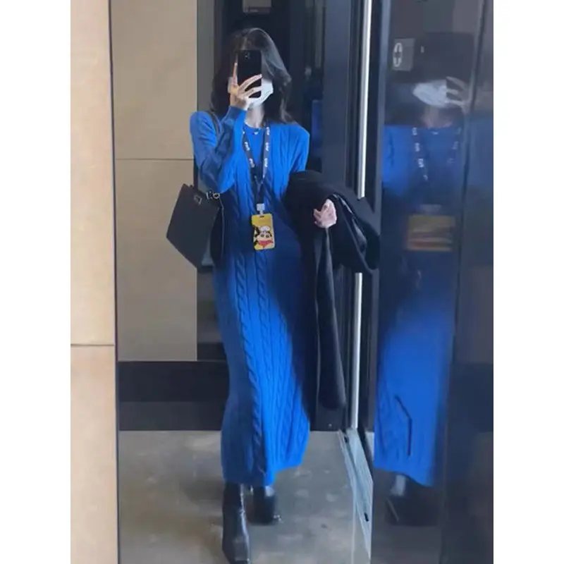 Синее платье-свитер Klein High Sense Royal Sister Super Nice Красивая внутренняя одежда