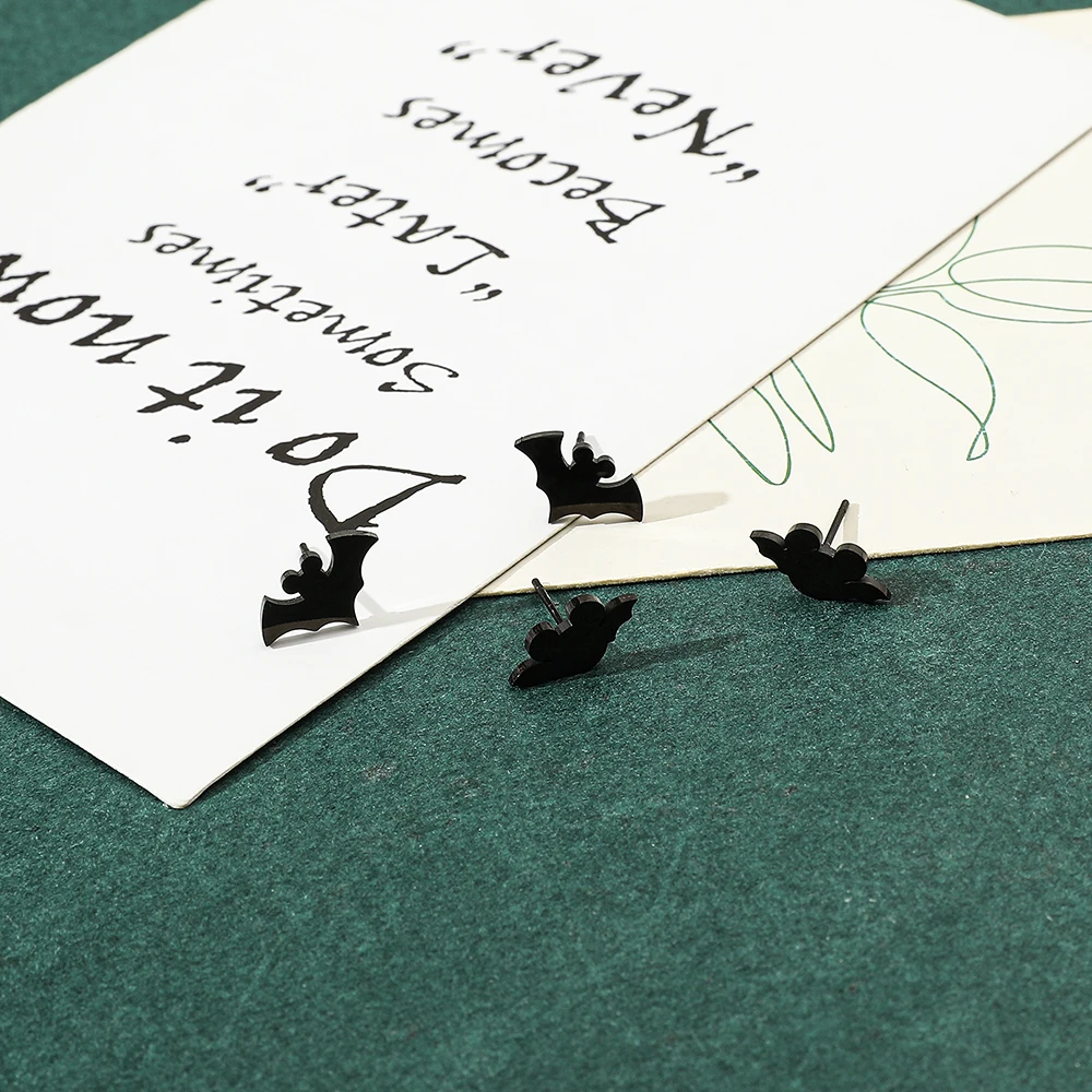 Серьги-гвоздики из нержавеющей стали для мужчин и женщин черная летучая мышь