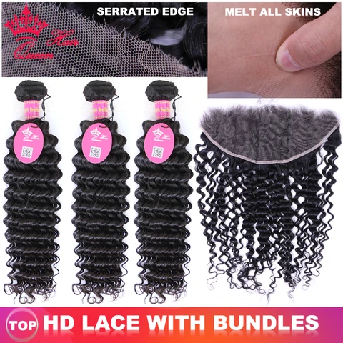 Top Quality Hair Bundles With HD Lace Frontal Melt Skins Brazilian Raw Human Hair Extensions HD  Lace Closure With Bundles