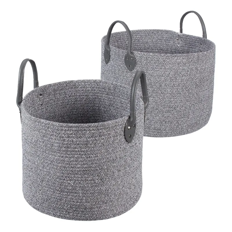 

Large and Small Round Cotton Rope Floor Bins, Set of 2
