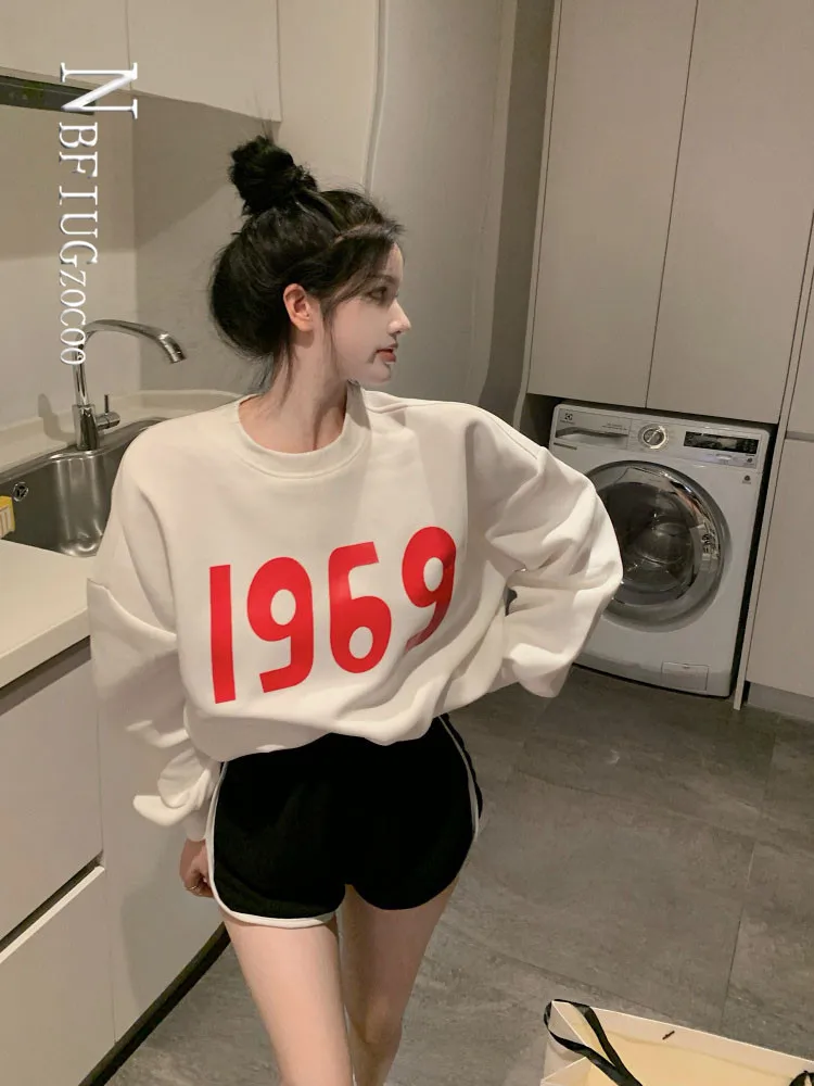 

Korean Alphabet Printed Women Sweatshirt Easy To Match Female Sweatshirts