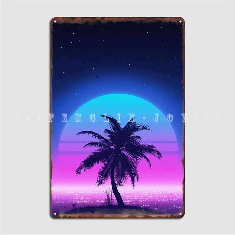 

80s Palm Sunset Metal Sign Wall Decor Club Bar Designing Wall Cave Tin Sign Poster