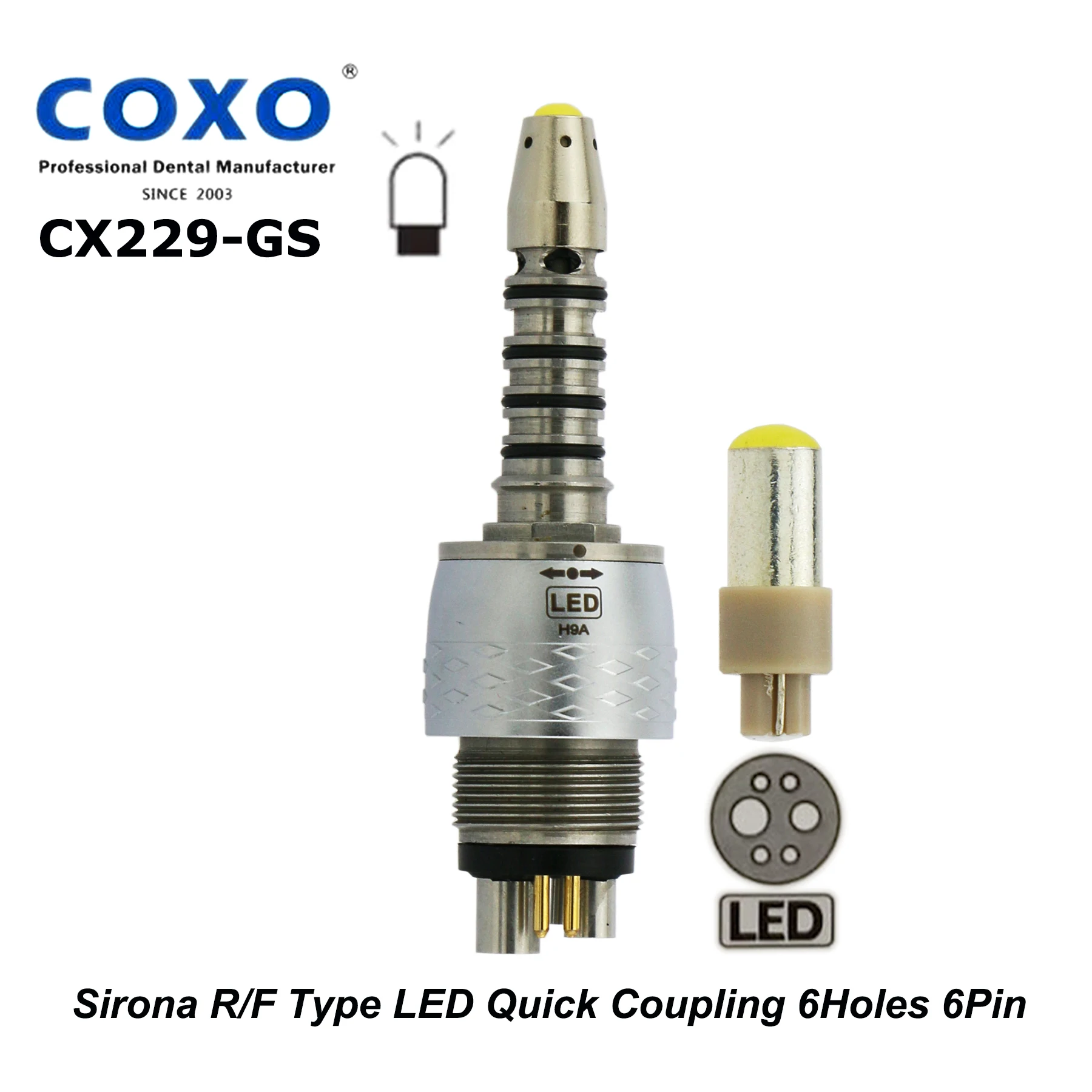 Sirona R/F Тип COXO YUSENDENT светодиодный муфта CX229-GS 6 отверстий 6-контактный для стоматологических фотооптических высокоскоростных турбинных Наконечников