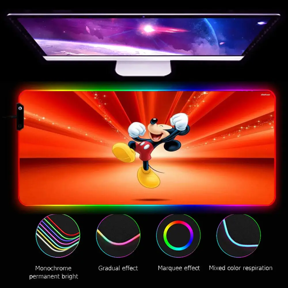 

Коврик для мыши со светодиодной подсветкой Микки и Минни, Настольный коврик для геймеров, компьютерный коврик для мыши с аниме RGB, игровые ак...