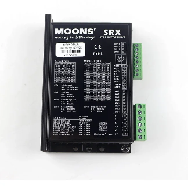 

MOONS factory nema 34 step motor driver 7.8a 2 phase stepper drive 24-70ADC SRX08-S