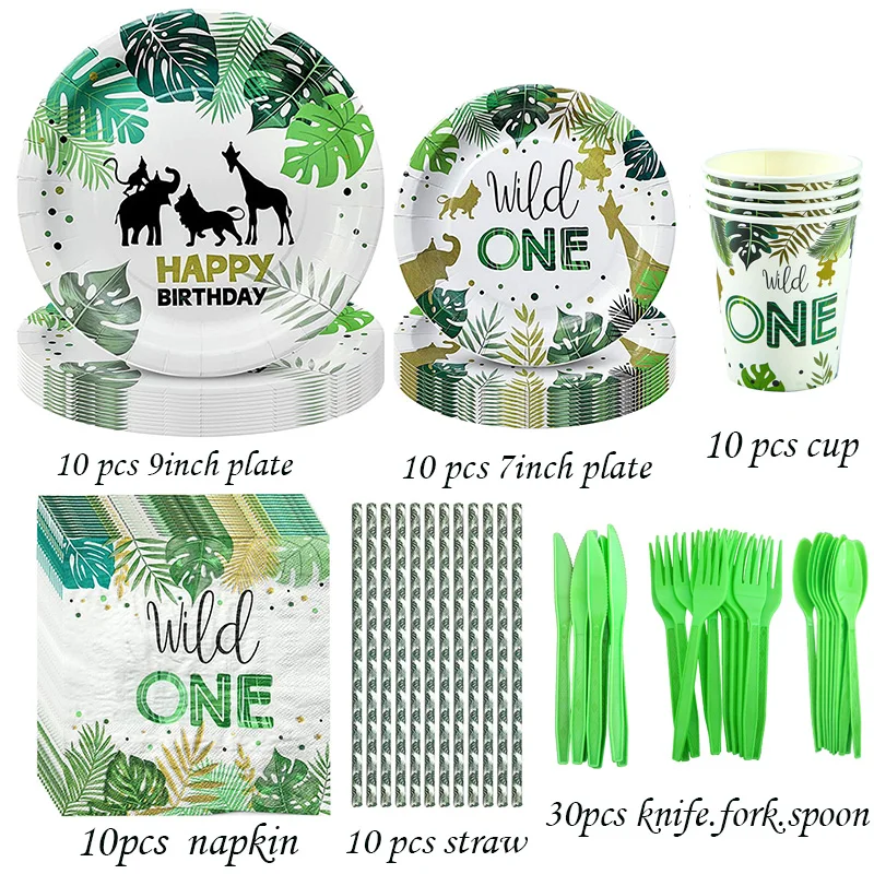 

Jungle Animals Disposable Tableware Sets Kids Baby Shower Forest Theme 1st Birthday Party Decor Plate Cup Safari Party Suppiles