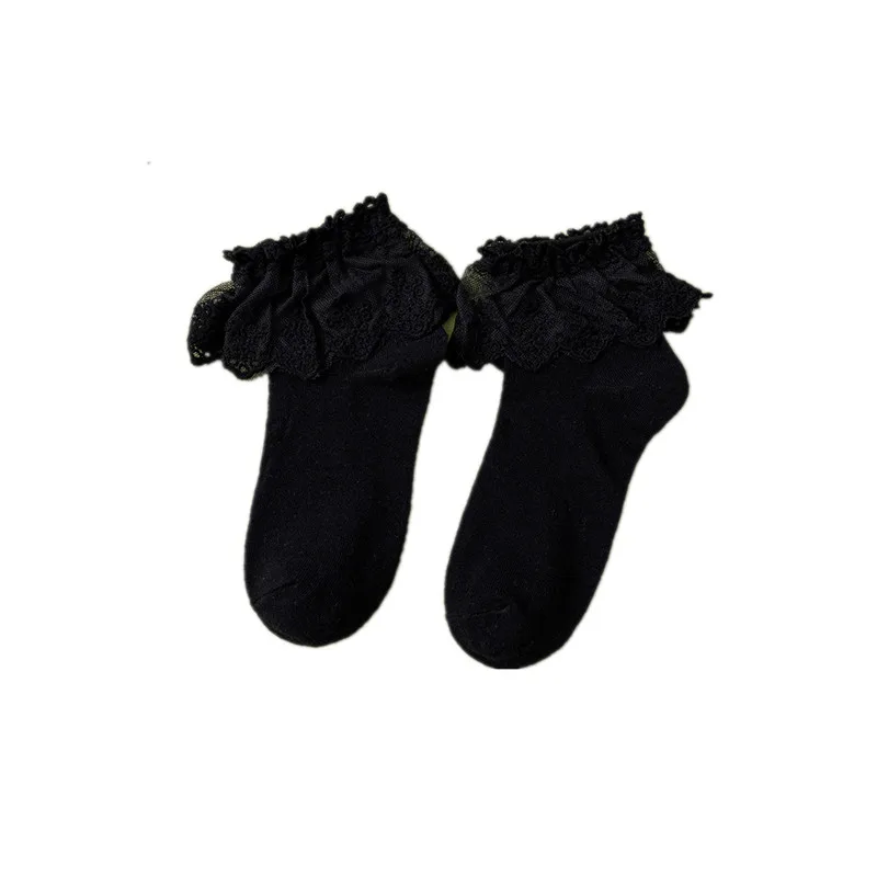 Lolita Frilly Socks Ruffle Princess Cotton Ankle Socks Ladies Girl's Lace Soft Comfortable Candy Color Middle Tube Hoseiry
